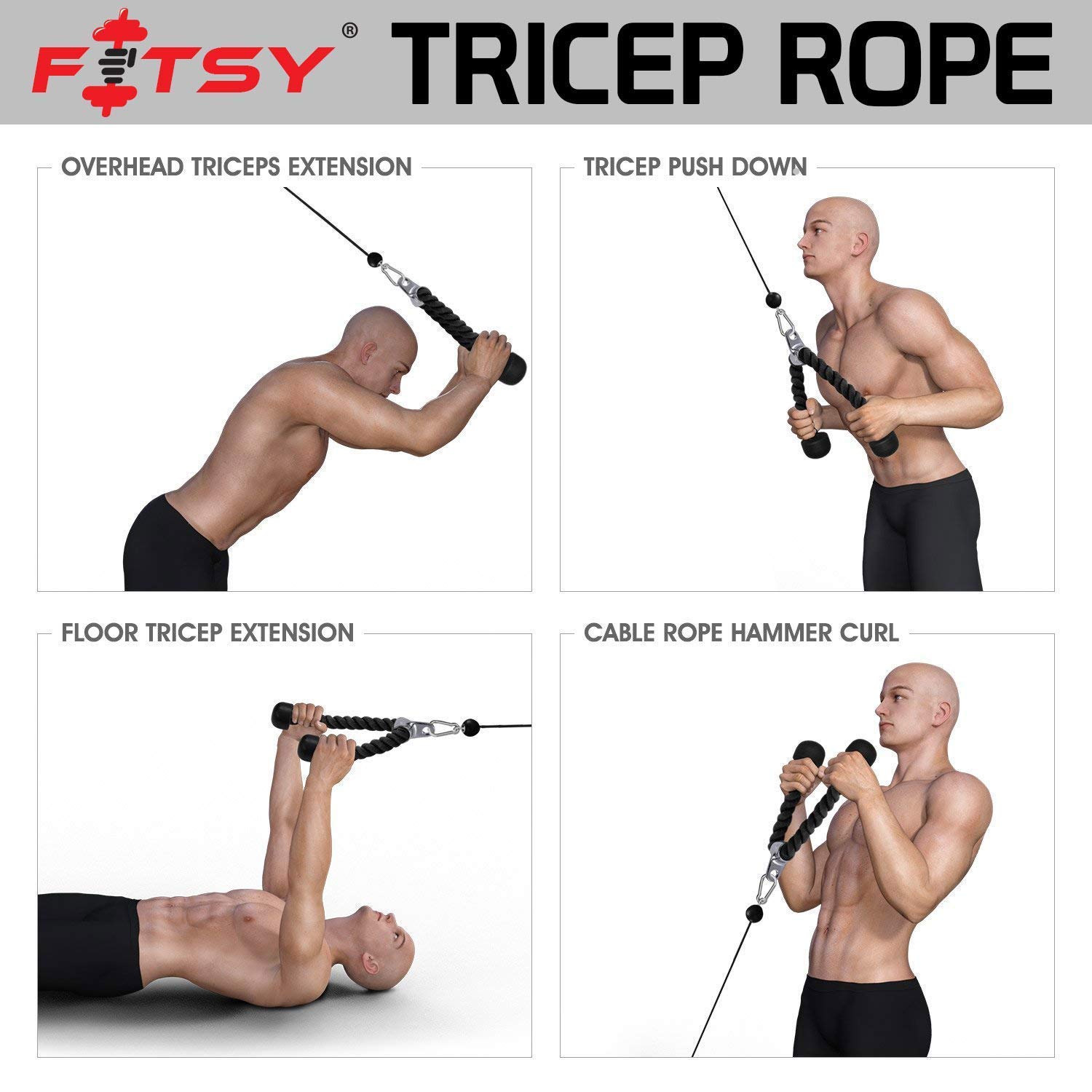 Tricep Rope Multi Gym Push Up Pull Press Down Cord Bodybuilding Attachment Cable 