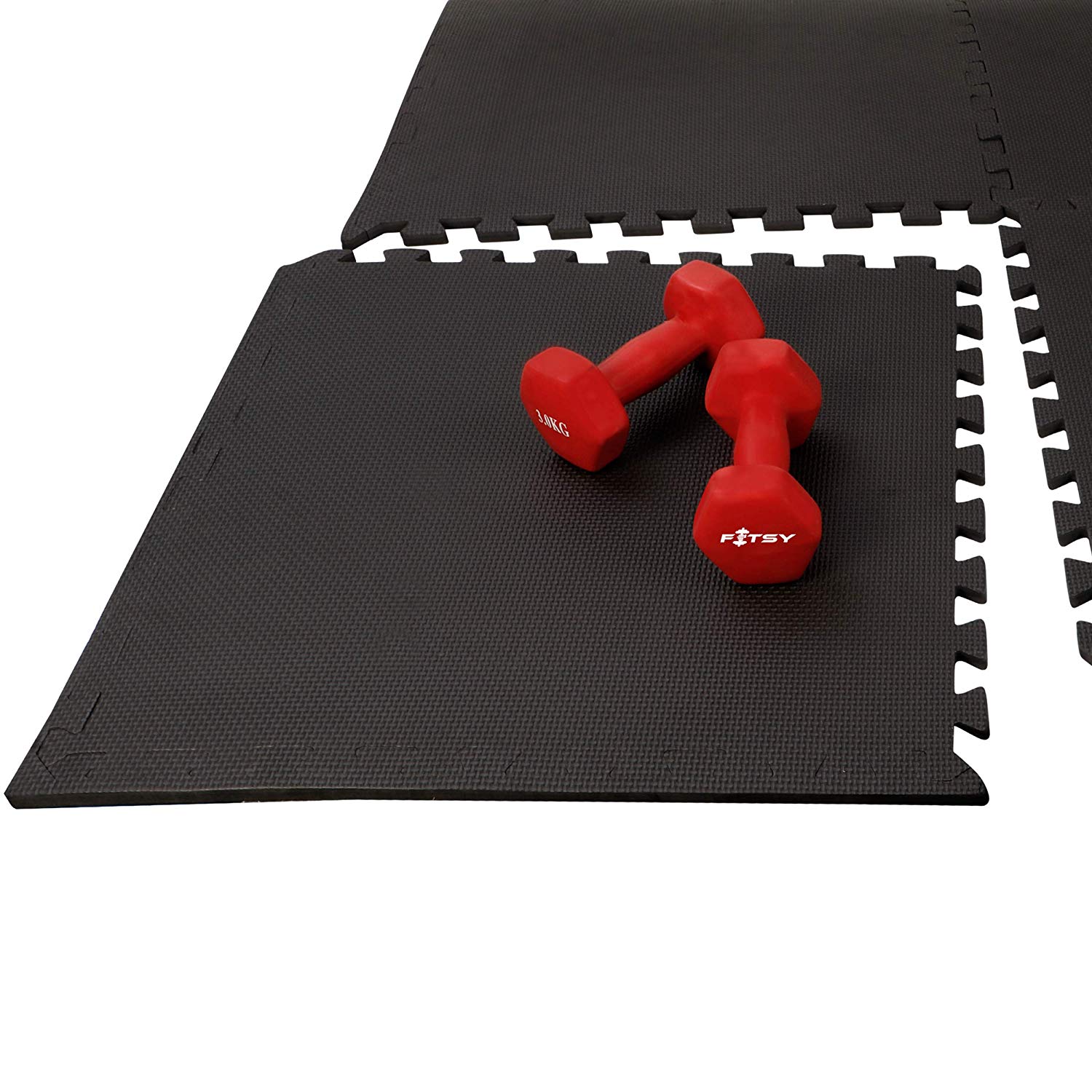 FITSY® Interlocking Puzzle Exercise Mats 12mm Thick - 2 ft. x 2 ft. per ...