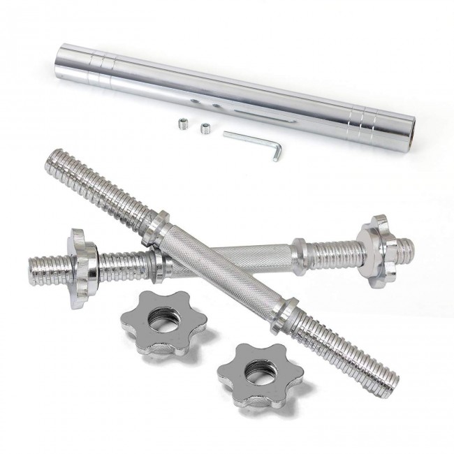 FITSY Chrome Metal Threaded Dumbbell Rods with Locks & Connecting Rod - 16 Inches