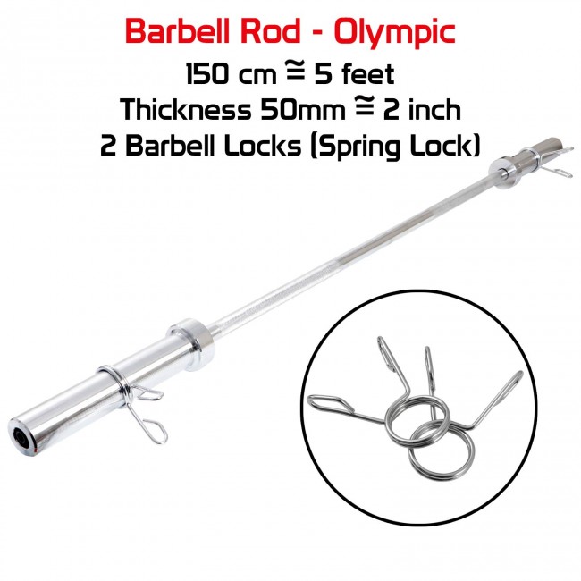 FITSY 5 Feet Olympic Straight Barbell Rod with Spring Collar